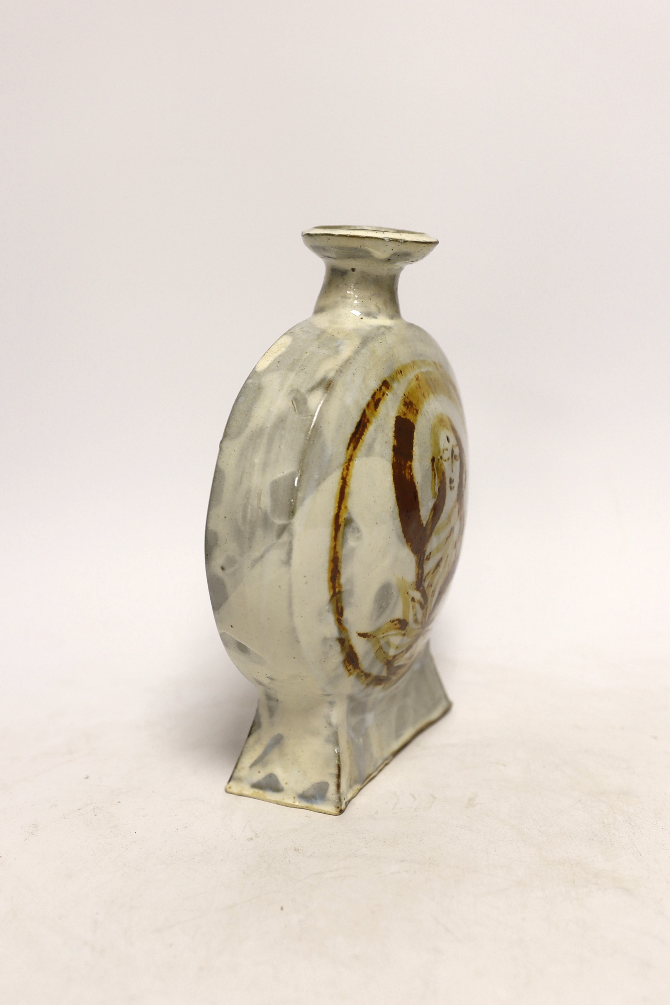 A Japanese studio pottery moon vase, impressed mark to the base, 22cm high